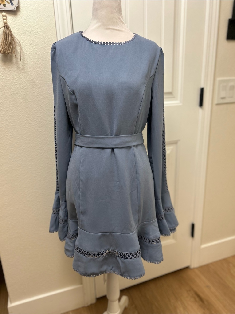 Forever 21 Dusty Blue Long-Sleeve Lace-Detail Dress - Picture 6 of 11